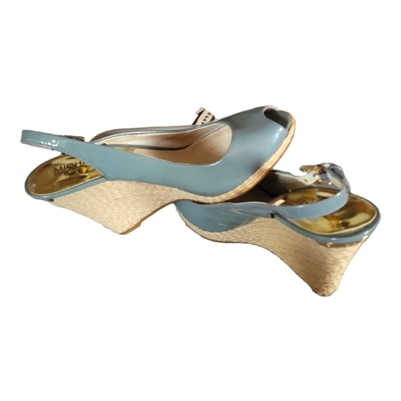 Michael Kors Women's Keegan Sling Back Patent Leather 4" Wedge Sandals 8M - Picture 8 of 10